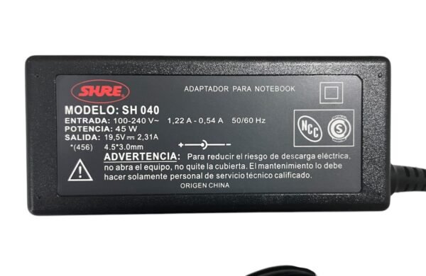 CARGADOR NOTEBOOK 19.5V 2.31A  4.5 X 3.0 MM HP COMPAQ SHURE