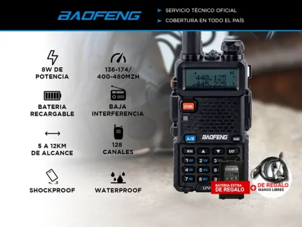 HANDY BAOFENG UV-5R KIT BI-BANDA 8W HASTA 12KM + 2 BATERíAS Y MANOS LIBRES WALKIE06