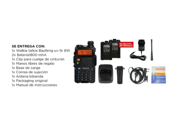HANDY BAOFENG UV-5R KIT BI-BANDA 8W HASTA 12KM + 2 BATERíAS Y MANOS LIBRES WALKIE06