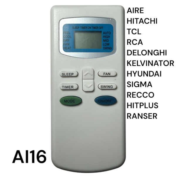 CONTROL REMOTO AIRE ACONDICIONADO HITACHI - TCL - RCA - DELONGHI - KELVINATOR - HYUNDAI - SIGMA - RECCO - HITPLUS - RANSER