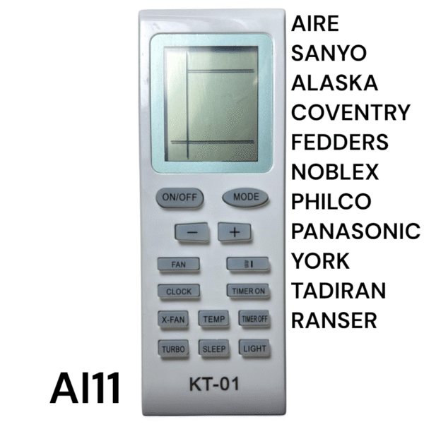CONTROL REMOTO AIRE ACONDICIONADO KT01 SANYO - ALASKA - COVENTRY - FEDDERS - NOBLEX - PHILCO - PANASONIC - YORK - TADIRAN - RANSER