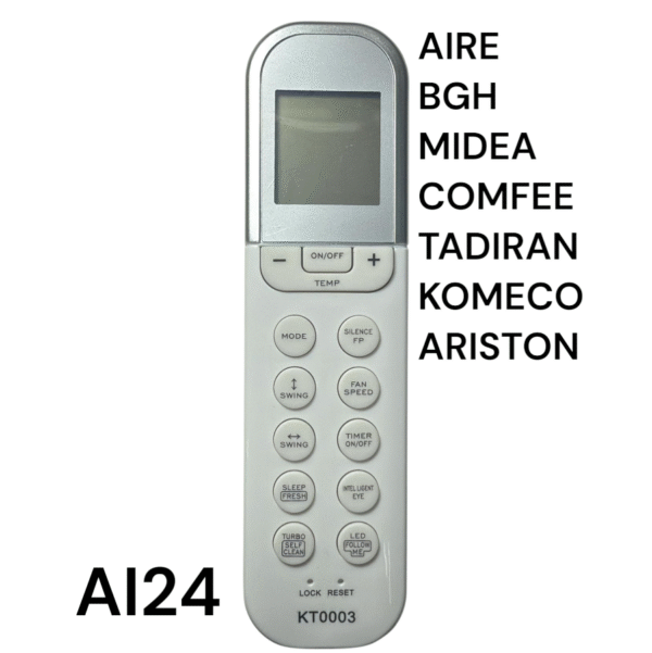 CONTROL REMOTO AIRE ACONDICIONADO KT03 BGH - MIDEA - COMFEE - TADIRAN - KOMECO - ARISTON
