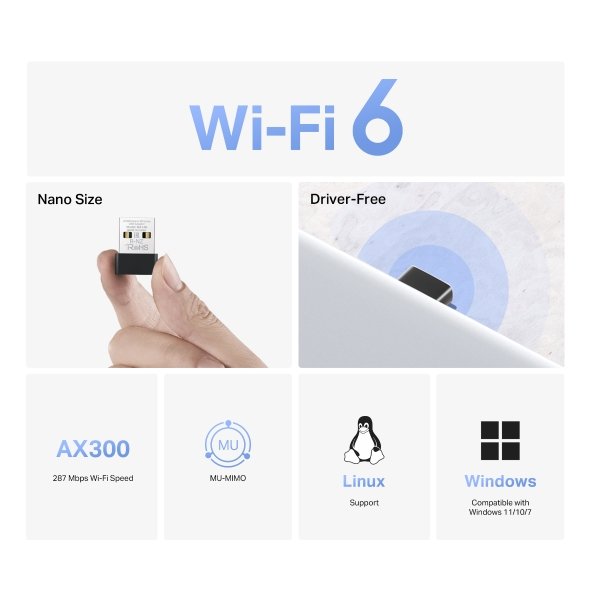 Adaptador Wifi Mercusys MA14N AX300 nano USB inalámbrico