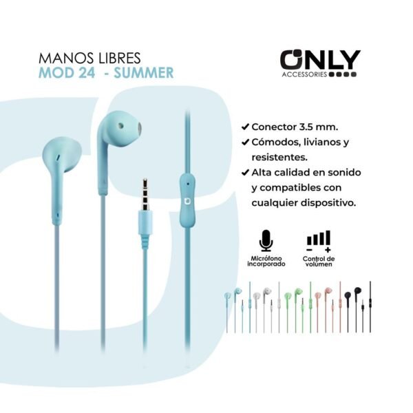 AURICULARES MANOS LIBRES SUMMER CELESTES MOD24 ONLY