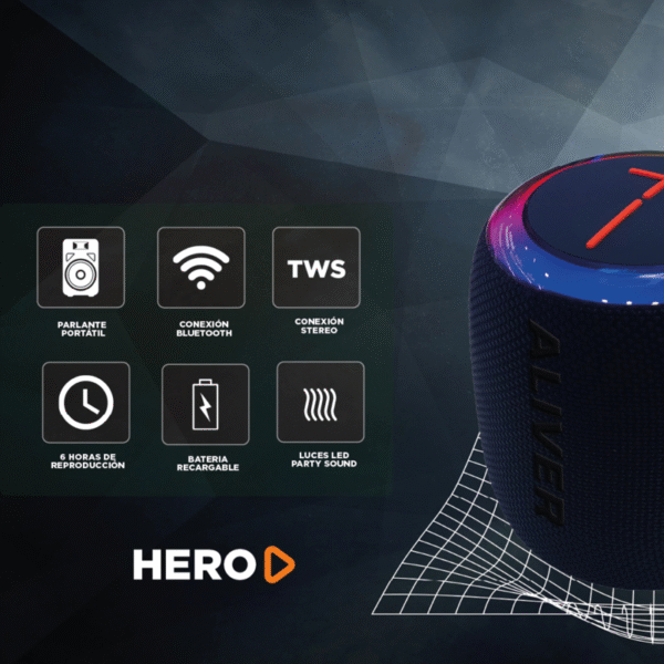 MKT1089GES-4 PARLANTE HERO ALIVER ALS-HERO-HP1 Negro