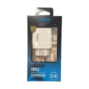CARGADOR TIPO C 2 USB BLANCO DINAX