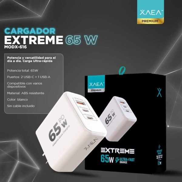 CARGADOR EXTREME 65W ULTRA-FAST CHARGE XAEA EXTREME PREMIUM MODX-616