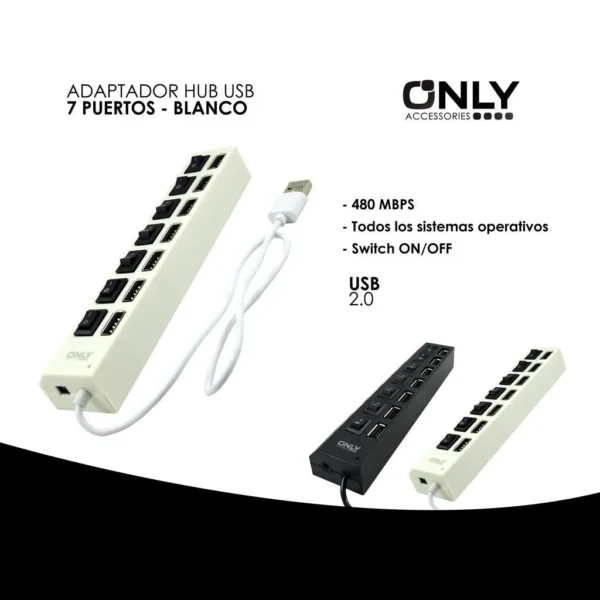 ADAPTADOR HUB USB 7 PUERTOS – BLANCO