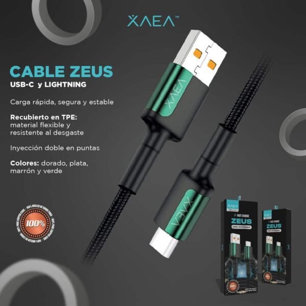 CABLE TIPO C ZEUS DORADO HIGH RESISTANCE FAST CHARGE MODX-103 ZAEA PREMIUM