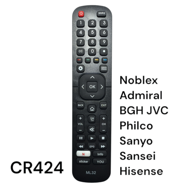 CONTROL REMOTO ML32 NOBLEX - ADMIRAL - BGH - JVC - PHILCO - SANYO - SANSEI - HISENSE