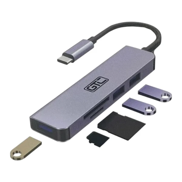 HUB TIPO C MACHO A USB X 3 + TARJ SD
