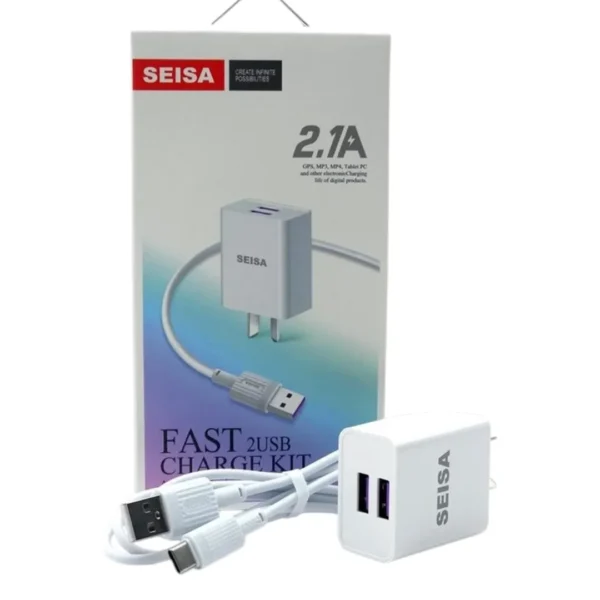CABEZAL + CABLE V8 2.1A CARGA RAPIDA T-C01V SEISA