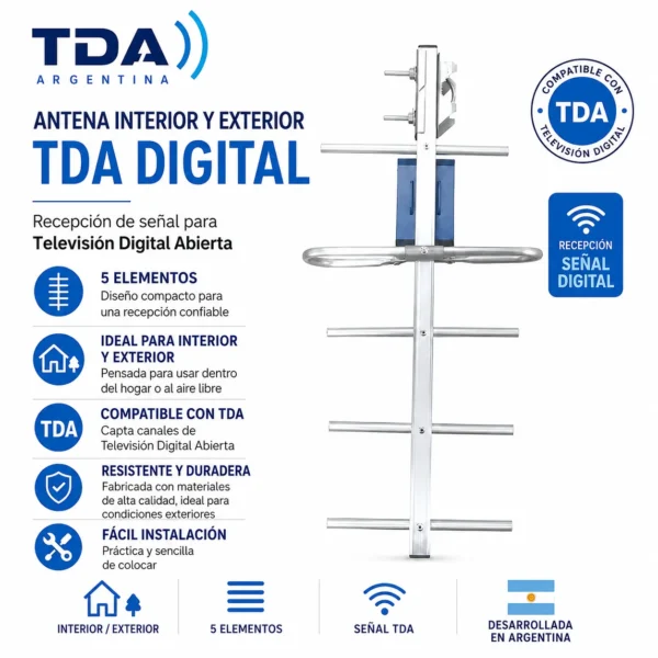 ANTENA PARA TDA DE EXTERIOR/INTERIOR DE 5 ELEMENTOS